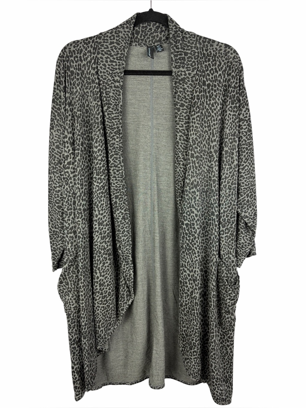 Cynthia Rowley Leopard Print Longline Cardigan Medium Gray
